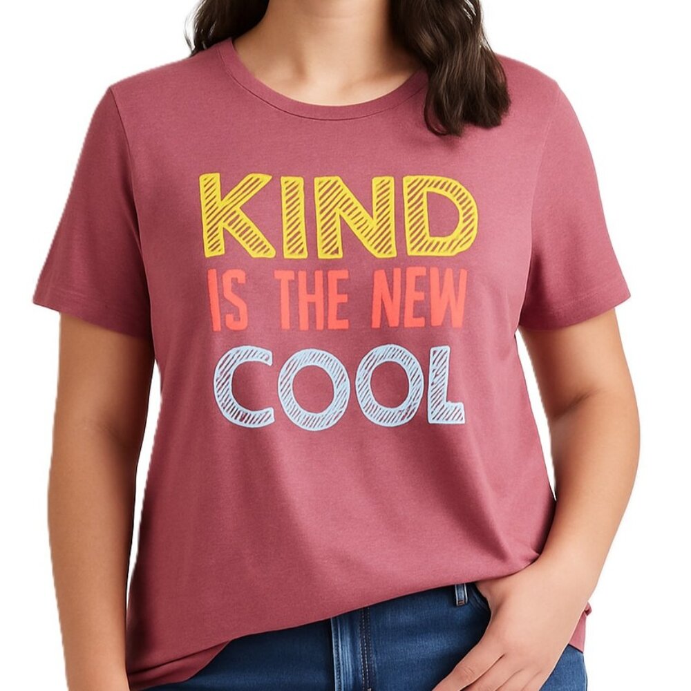 Womens 2X Rose Pink Graphic T-Shirt Short Sleeve Kind Is The‎ New Cool Tee